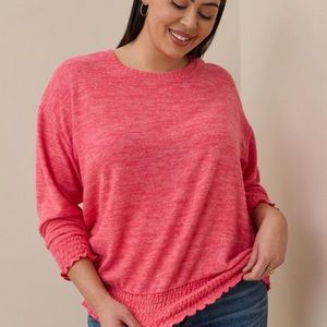 Torrid Relaxed Fit Super Soft Plush Drop Shoulder Smocked Bottom Sweatshirt